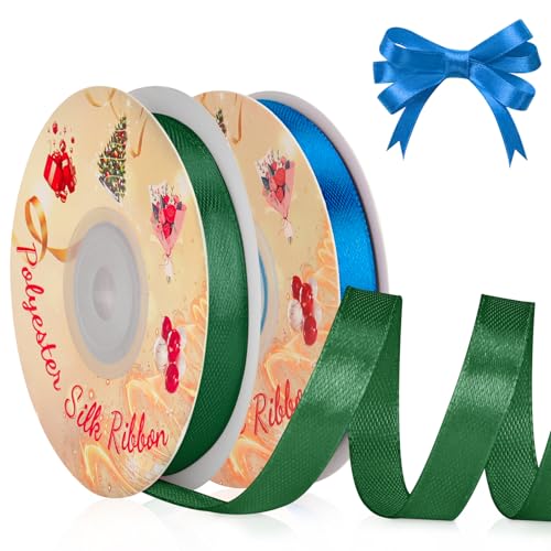 VynyQoo 2 Rollen 10mm Satinband Breite, Blau und Grün Geschenkband, 22M Einseitig Satin Band, Satinbänder für Bänder zum Basteln, Geschenkdeko, Hochzeits- und Geburtstagsgeschenke von VynyQoo