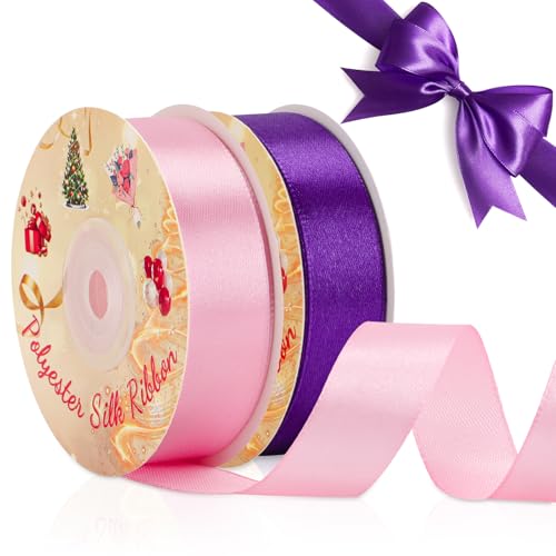 VynyQoo 2 Rollen 20mm Satinband Breite, Rosa und Lila Geschenkband, 22M Einseitig Satin Band, Satinbänder für Bänder zum Basteln, Geschenkdeko, Hochzeits- und Geburtstagsgeschenke VynyQoo 2 Rollen 20mm Satinband Breite, Rosa und Lila Geschenkband, 22M Einseitig Satin Band, Satinbänder für Bänder zum Basteln, Geschenkdeko, Hochzeits- und Geburtstagsgeschenke von VynyQoo