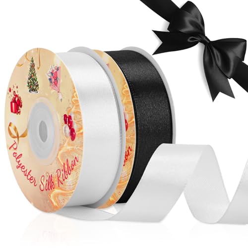 VynyQoo 2 Rollen 20mm Satinband Breite, Schwarz und Weiß Geschenkband, 22M Einseitig Satin Band, Satinbänder für Bänder zum Basteln, Geschenkdeko, Hochzeits- und Geburtstagsgeschenke VynyQoo 2 Rollen 20mm Satinband Breite, Schwarz und Weiß Geschenkband, 22M Einseitig Satin Band, Satinbänder für Bänder zum Basteln, Geschenkdeko, Hochzeits- und Geburtstagsgeschenke von VynyQoo