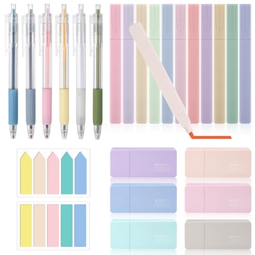 Vyuwast 12 Textmarker Pastell Set, 6 Gelstifte 6 Mini Korrekturroller und 200 Transparente Haftnotizen für Journal Büro School Supplies von Vyuwast