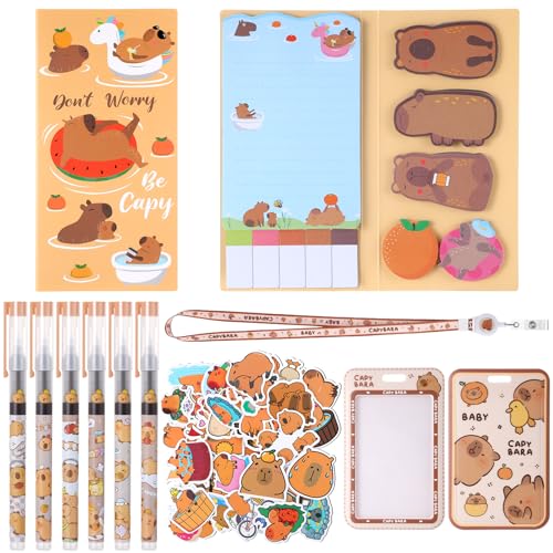 Vyuwast 58 teiliges Capybara Schreibwarenset, mit Capybara Stiften, Notizbüchern, Haftnotizen, Aufklebern, Ausweisen und Schlüsselband, für Capybarahaber, Schüler, Lehrer, Büro, Schulbedarf Vyuwast 58 teiliges Capybara Schreibwarenset, mit Capybara Stiften, Notizbüchern, Haftnotizen, Aufklebern, Ausweisen und Schlüsselband, für Capybarahaber, Schüler, Lehrer, Büro, Schulbedarf von Vyuwast