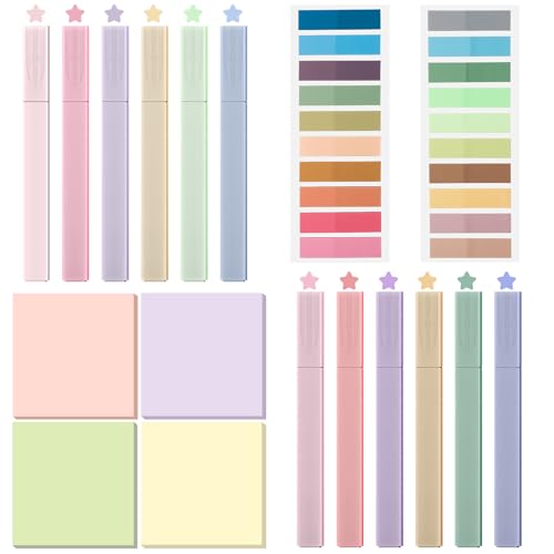 Vyuwast 800 Blätter Haftnotizen und 12 Textmarker Pastell, Textmarker Haftnotizen Set für Schulsachen, Bürobedarf, Annotating Tabs School Stuff von Vyuwast