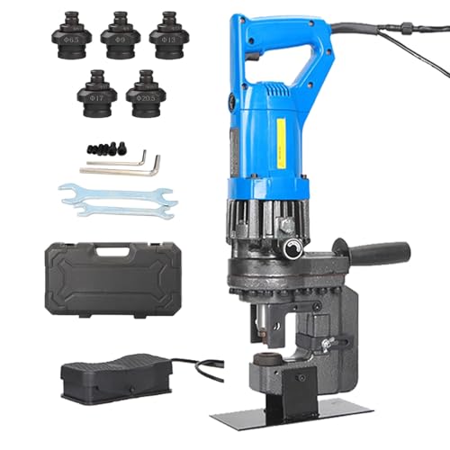 VzxCrue Winkelstahl-Lochstanzmaschine, 1300 W elektrische hydraulische Lochstanze, Fußschalter, mit 5 Sätzen Stempel/Matrize, für Stahl, Eisen, Aluminium, Kupfer B2 von VzxCrue