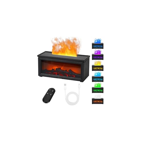 280ml Flammen Aroma Diffuser mit LED Kamin, 7-Farben-Licht Flammeneffekt Duftöl Diffusor für Ätherische Öle mit Fernbedienung, 6/8/10h Timer für Zuhause,Wohnzimmer, Schlafzimmer, Yoga, Spa, Büro von Vzyndir