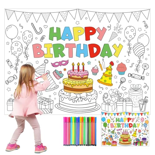 1 Stück Ausmaltischdecke Kinder Ausmaltischdecke Einschulung Maltischdecke für Kinder Happy Birthday Deko Ausmal-Tischdecke Happy Birthday Poster zum Ausmalen mal Tischdecke mit 18 PCS Aquarellstifte 1 Stück Ausmaltischdecke Kinder Ausmaltischdecke Einschulung Maltischdecke für Kinder Happy Birthday Deko Ausmal-Tischdecke Happy Birthday Poster zum Ausmalen mal Tischdecke mit 18 PCS Aquarellstifte von W Rxkiocs