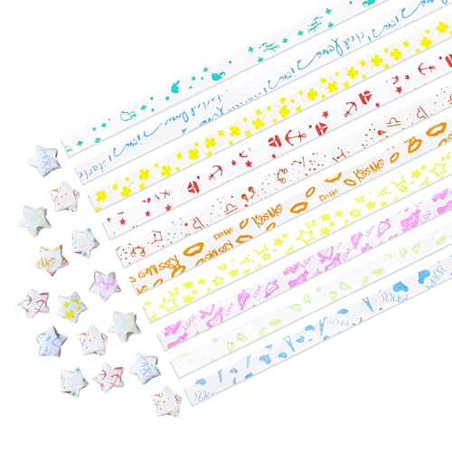 1050 Stück Papierstreifen Fröbelsterne Papierstreifen Origami Papier Star Paper Glühende Sterne Origami-Streifen Beschreibbar für Geburtstag Valentinstag Weihnachten und andere Anlässe (Gemischt) von W Rxkiocs