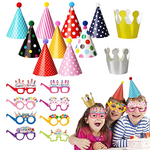 W Rxkiocs 11PCS Partyhüte Kindergeburtstag Krone Geburtstag Mädchen Geburtstagskrone Junge 8PCS Papierbrillen Für Kinder Und Erwachsene Für Familienfeiern von W Rxkiocs