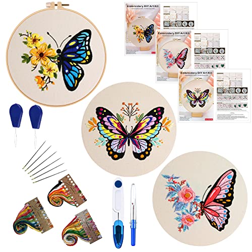 W Rxkiocs Stickerei Kit Stickset Für Anfänger DIY Kreuzstich Set Schmetterling Cross Stitch Kit Mit Verstellbarer Stickrahmen Sticknadel Farbe Embroidery Thread von W Rxkiocs