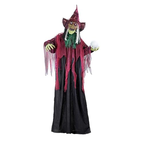 W WIDMANN MILANO Party Fashion 10999 - Sprechende und lachende Hexe mit leuchtenden Led-Augen und farbwechselnder Wahrsager-Kugel, 170cm, Dekoration,Hängedekoration,Geist,gruselig,Halloween,Mottoparty von W WIDMANN MILANO Party Fashion