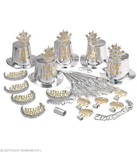 W WIDMANN MILANO Party Fashion - Party-Set Feliz Ano Nuevo, Silber, Set aus 5 Partyhüten, 5 Kronen, 5 Partytrompeten, 5 Tröten und 1 Pack Luftschlangen W WIDMANN MILANO Party Fashion - Party-Set Feliz Ano Nuevo, Silber, Set aus 5 Partyhüten, 5 Kronen, 5 Partytrompeten, 5 Tröten und 1 Pack Luftschlangen von W WIDMANN MILANO Party Fashion