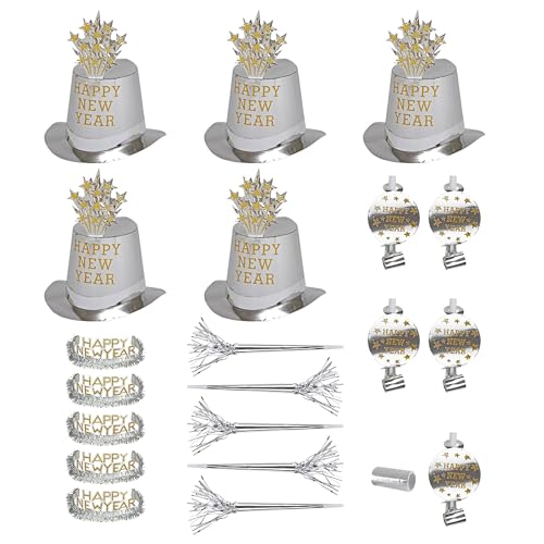 W WIDMANN MILANO Party Fashion - Party-Set Happy New Year, Set aus 5 Partyhüten, 5 Kronen, 5 Partytrompeten, 5 Tröten und 1 Pack Luftschlangen von W WIDMANN MILANO Party Fashion