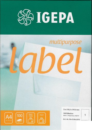 100 Etiketten 210x297mm selbstklebend - vollflächig DIN A4, selbstklebende Universal Premiumetiketten von W&V 100 Etiketten 210x297mm selbstklebend - vollflächig DIN A4, selbstklebende Universal Premiumetiketten von W&V von W&V
