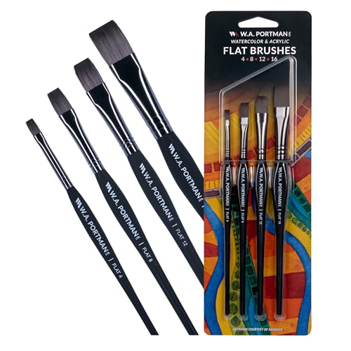 WA Portman Runde Acryl- und Aquarell-Pinsel, 4-teiliges Set, 100 % vegan, tierversuchsfrei, runde Pinsel für Acrylmalerei und Aquarellmalerei mit dreieckigem Komfortgriff von W.A. Portman