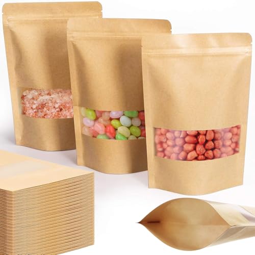 100 Stück wiederverschließbare Beutel, stehend, Kraftpapiertüten mit mattem Fenster, Lebensmittelaufbewahrungsbeutel für Verpackungsprodukte, wiederverwendbar, verschließbare Beutel für Verpackungen 100 Stück wiederverschließbare Beutel, stehend, Kraftpapiertüten mit mattem Fenster, Lebensmittelaufbewahrungsbeutel für Verpackungsprodukte, wiederverwendbar, verschließbare Beutel für Verpackungen von WA WisvnAce