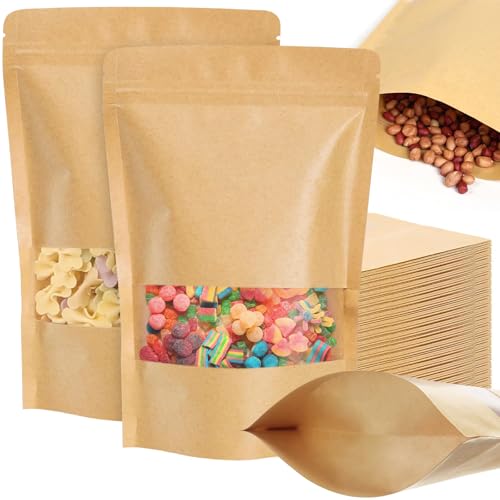 100 Stück wiederverschließbare Beutel, stehend, Kraftpapiertüten mit mattem Fenster, Lebensmittelaufbewahrungsbeutel für Verpackungsprodukte, wiederverwendbar, verschließbare Beutel für Verpackungen 100 Stück wiederverschließbare Beutel, stehend, Kraftpapiertüten mit mattem Fenster, Lebensmittelaufbewahrungsbeutel für Verpackungsprodukte, wiederverwendbar, verschließbare Beutel für Verpackungen von WA WisvnAce
