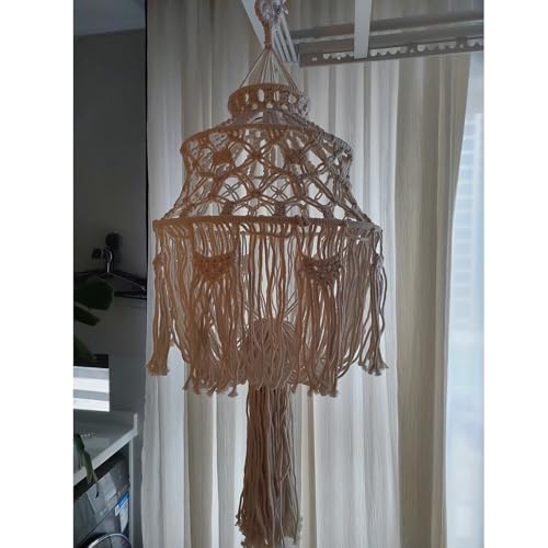 WABMJGW Handgemachter Makramee Lampenschirm Pendelleuchte Lampenschirm Boho Lampenschirm, Baumwollseil Handgestrickter Lampenschirm für Schlafzimmer Wohnzimmer Home Apartment Dekor,Beige-40x100cm von WABMJGW