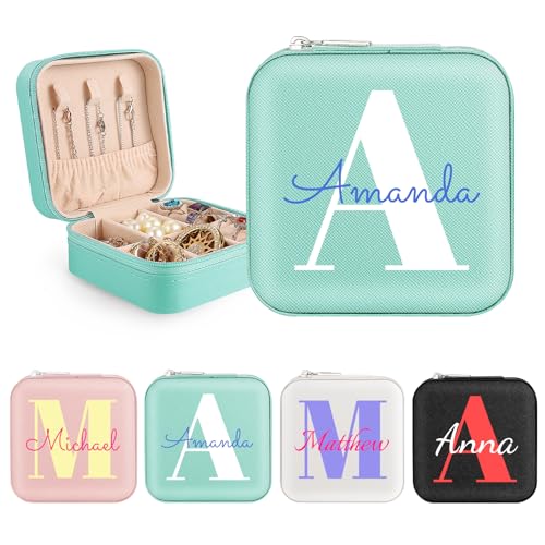 Personalisierte Schmuckschatulle für Damen, Schmuckkästchen Klein Leder Schmuckaufbewahrung Reise, Schmuckkästchen Organizer mit Initiale/Blume/Name für Ringe Ohrringe Halsketten von WACAR