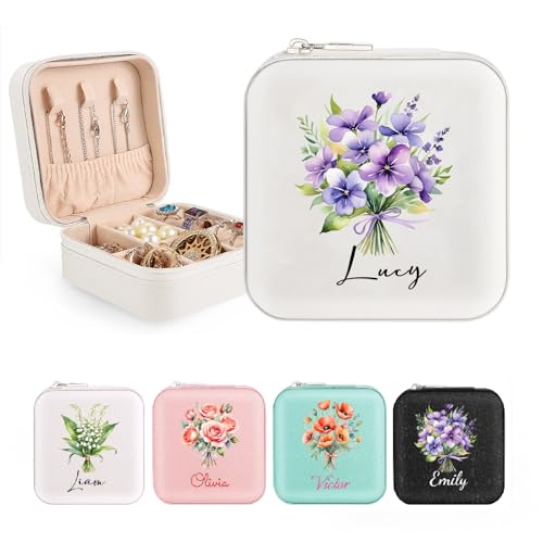 Personalisierte Schmuckschatulle für Damen, Schmuckkästchen Klein Leder Schmuckaufbewahrung Reise, Schmuckkästchen Organizer mit Initiale/Blume/Name für Ringe Ohrringe Halsketten Personalisierte Schmuckschatulle für Damen, Schmuckkästchen Klein Leder Schmuckaufbewahrung Reise, Schmuckkästchen Organizer mit Initiale/Blume/Name für Ringe Ohrringe Halsketten von WACAR