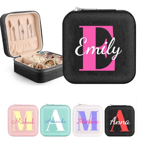 Personalisierte Schmuckschatulle für Damen, Schmuckkästchen Klein Leder Schmuckaufbewahrung Reise, Schmuckkästchen Organizer mit Initiale/Blume/Name für Ringe Ohrringe Halsketten von WACAR