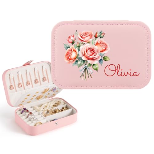 Schmuckkästchen Personalisiert, Reise Schmuckkästchen Jewellery Box für Damen, Schmuckschatulle Schmuckkasten Schmuckaufbewahrung Reise für Muttertag, Valentinstag von WACAR