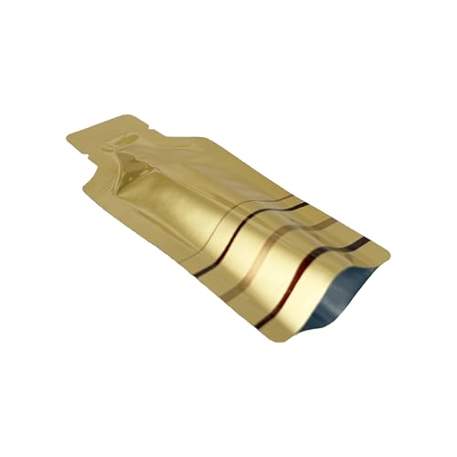 WACCOMT Pack 100 Stück Flasche Geformt Open Top Vakuum Versiegelbare Mylar Beutel Wärmeversiegelbare Flache Aluminiumfolie Taschen mit Tränen Kerbe zur Lagerung (Gold, 5x11cm (1.97x4.33 inch)) von WACCOMT Pack