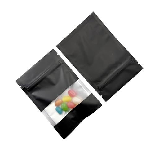 WACCOMT Pack 100 Stück Matte Aluminiumfolie Wiederverschließbare Taschen mit Klarem Fenster Hitze Versiegelbare Mylar Reißverschluss Lock Beutel für Lagerung (Matt Schwarz, 7x10cm (2.7x3.9 inch)) von WACCOMT Pack