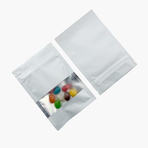 WACCOMT Pack 100 Stück Matte Aluminiumfolie Wiederverschließbare Taschen mit Klarem Fenster Hitze Versiegelbare Mylar Reißverschluss Lock Beutel für Lagerung (Matt Weiß, 10x15cm (3.9x5.9 inch)) von WACCOMT Pack