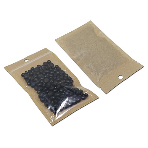 WACCOMT Pack Kraftpapier Klare Front Brown Kunststoff Wiederverschließbare Verpackentaschen Reißverschluss Lock Heat Seal Taschen für Lebensmittel Lagerung (100, 10x18cm (3.9x7.1 inch)) von WACCOMT Pack