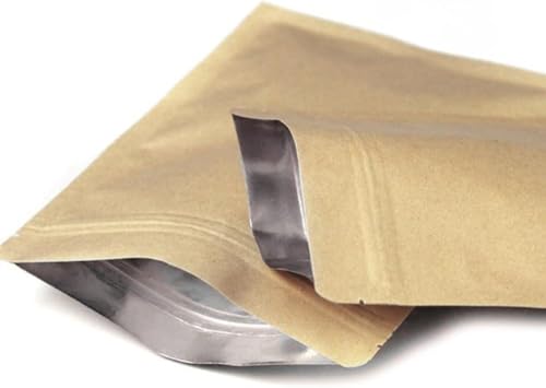 WACCOMT Pack Kraftpapier Wiederverschließbare Mylar Taschen 5.51mil dicke Reißverschluss Verschluss Hitze Versiegelbare Aluminiumfolie Beutel für Lebensmittel Lagerung (50, 7x10cm (2.7x3.9 inch)) von WACCOMT Pack