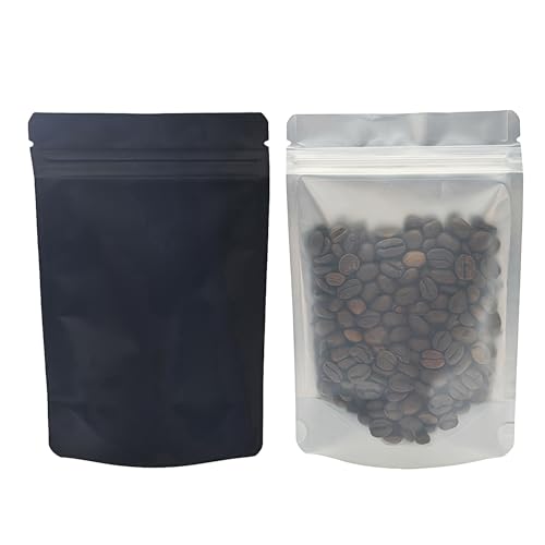 WACCOMT Pack Matte Schwarz Mylar Stand Up Clear Front Taschen Heat Seal Wiederverschließbare Aluminiumfolien Beutel Zipper Lock Verpackentaschen für Lagerung (50, 10x12.7cm (3.94x5 inch)) von WACCOMT Pack
