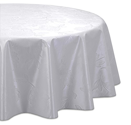 Wachstuchtischdecke OVAL RUND ECKIG Motiv u. Größe wählbar, Tischdecke abwischbar (Rund 100 cm Reliefdruck - Blume Weiß) von WACHSTUCH Tischdecken