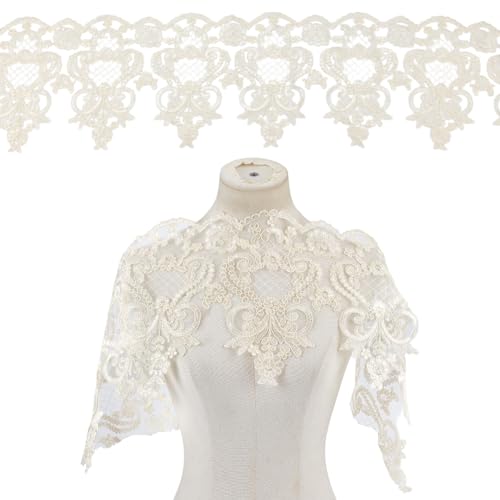 WADORN 0.91 m Spitzenband Mit Pailletten Blumenstickerei, 24cm Vintage Spitzenbesatz Mit Floralen Pailletten Und Glitzer Spitzenrand Bestickter Tüll Für DIY Näharbeiten Basteln Brautvorhang Beige von WADORN
