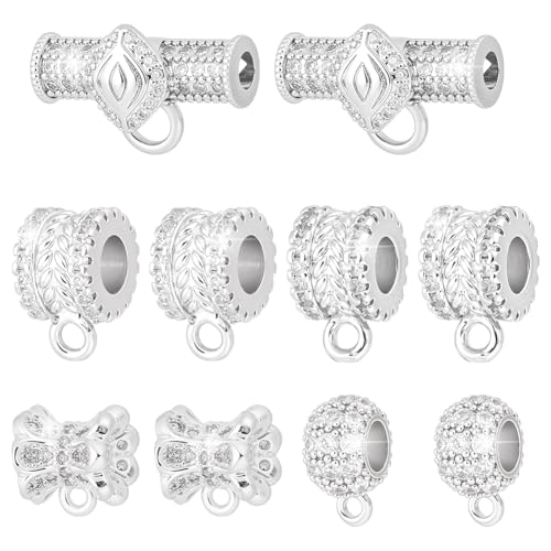 WADORN 10 Stück 5 Stile Messing-Bail-Rohrperlen, Platin-Mikro-Pavé-Fassung, Zirkonia, Rohr-Perlen, europäische Ösen, Schmuckverbinder für DIY, Handwerk, Anhänger, Armband, Halskette WADORN 10 Stück 5 Stile Messing-Bail-Rohrperlen, Platin-Mikro-Pavé-Fassung, Zirkonia, Rohr-Perlen, europäische Ösen, Schmuckverbinder für DIY, Handwerk, Anhänger, Armband, Halskette von WADORN