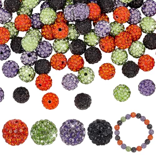 WADORN 100 Stück 10 mm Strass-Perlen für Schmuckherstellung, gemischte Farben, Discokugel-Perlen, runde Ton-Kristallperlen, Polymer-Ton, Pavé-Fassung, Strassperlen für Baseball-Halskette, Bastelbedarf von WADORN