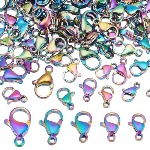 WADORN 100 Stück 5 Stile Karabinerverschlüsse In Regenbogenfarben, 5 Größe Edelstahl Schmuckverschlusshaken Bunte Karabinerverschlüsse Kettenverschluss Mit Großem Ende Für Schmuckherstellung von WADORN