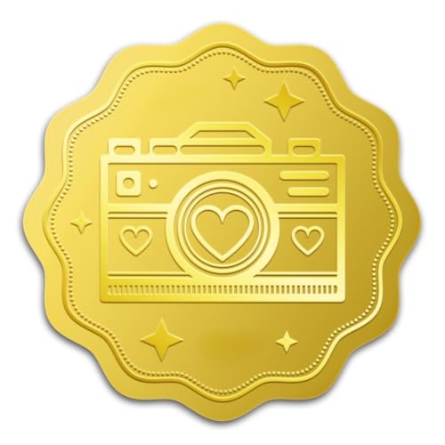WADORN 100 Stück 5cm Geprägter Siegelaufkleber Mit Kamera Herz Aus Goldfolie, Golden Einladungen Feier Dichtungen Aufkleber Selbstklebende Zertifikat Dichtung Für Umschläge Einladung Karte von WADORN