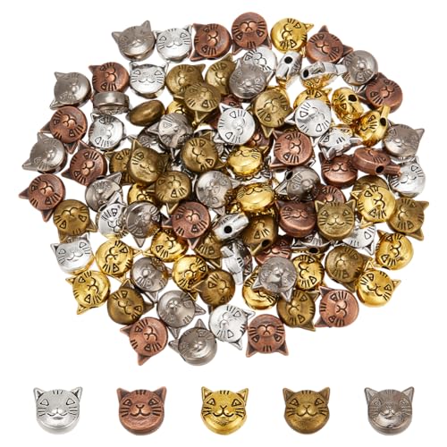 WADORN 100 Stück Abstandsperlen In Katzenform, 5 Farben Gemischte Tibetische Legierung Süße Katzenkopf Metallperlen Mit Loch Bunte Antike Tierkopf Lose Perlen Charms WADORN 100 Stück Abstandsperlen In Katzenform, 5 Farben Gemischte Tibetische Legierung Süße Katzenkopf Metallperlen Mit Loch Bunte Antike Tierkopf Lose Perlen Charms von WADORN