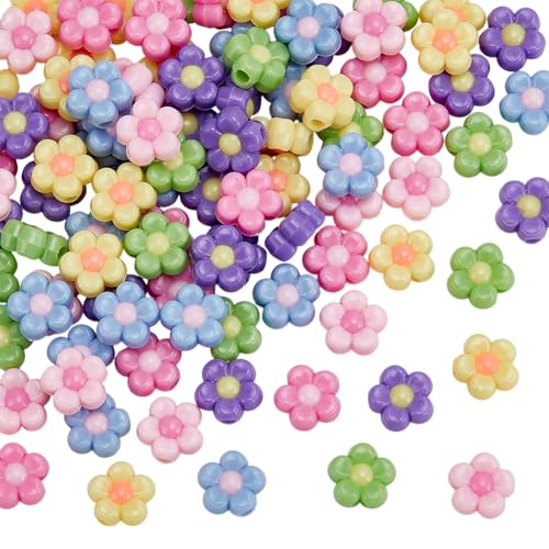 WADORN 100 Stück Acryl Blumenperlen Mehrfarbig Fünfblättrige Undurchsichtige Perlen Florale Bastelperlen Abstandsperlen Großpackung Zufällig Gemischte Farben Für DIY Halsketten Ohrringe 12.5x12mm von WADORN