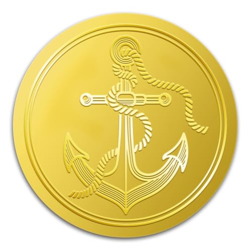 WADORN 100 Stück Anker Aufkleber In Goldfolie, 5cm Große Geprägte Umschläge Mit Seehelm Goldfarben Selbstklebende Zertifikatssiegel Etiketten Für Bastelarbeiten Einladungs See Ozean Nautikclubs von WADORN