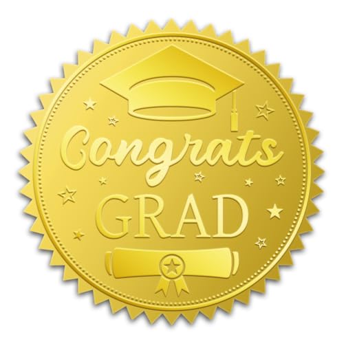 WADORN 100 Stück Aufkleber Mit Goldfolie Aus Abschlusskappe, 5cm Große Geprägte Umschläge Mit Aufschrift 'Congrats Grad' Runde Selbstklebende Zertifikatssiegel Etiketten Für Heimwerker Diplome WADORN 100 Stück Aufkleber Mit Goldfolie Aus Abschlusskappe, 5cm Große Geprägte Umschläge Mit Aufschrift 'Congrats Grad' Runde Selbstklebende Zertifikatssiegel Etiketten Für Heimwerker Diplome von WADORN