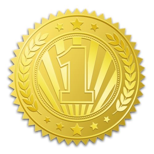 WADORN 100 Stück Aufkleber Mit Goldfolie de Medaille Des 1. Platzes, 5cm Große Geprägte Umschläge Mit Meisterschafts In Gold Runde Selbstklebende Zertifikatssiegeletiketten Für Karten Spiel Sport von WADORN