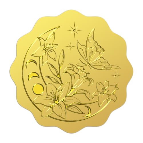 WADORN 100 Stück Blumen Mondprägung Goldfolie Aufkleber, 5cm Mond Schmetterling Goldfarben Geprägte Briefumschläge Siegel Selbstklebende Geprägte Siegeletiketten Für DIY Urkunde Handy Einladungskarten WADORN 100 Stück Blumen Mondprägung Goldfolie Aufkleber, 5cm Mond Schmetterling Goldfarben Geprägte Briefumschläge Siegel Selbstklebende Geprägte Siegeletiketten Für DIY Urkunde Handy Einladungskarten von WADORN