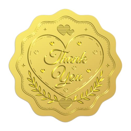 WADORN 100 Stück Dankeschön Aufkleber Aus Goldfolie, 5cm Danke Goldprägung Briefumschläge Rund Selbstklebend Geprägte Siegeletiketten Für DIY Bastelarbeiten Partyeinladungen Grußkarten von WADORN