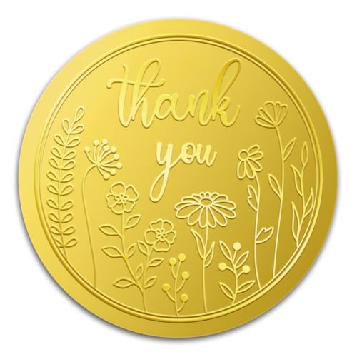WADORN 100 Stück Dankeschön Aufkleber Aus Goldfolie, 5cm Große Blumenmuster Goldgeprägte Umschläge Runde Selbstklebende Zertifikatssiegeletiketten Für DIY Geschenkverpackungen Hochzeitseinladungen von WADORN