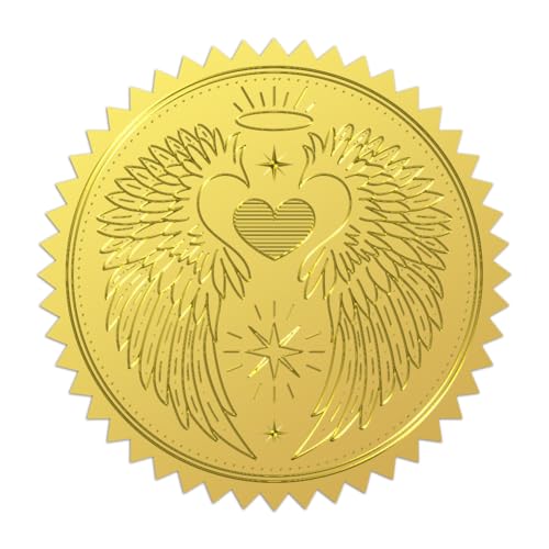 WADORN 100 Stück Engelsflügel Aufkleber In Goldfolie. 5cm Große Geprägte Briefumschläge Mit Flügel Und Herzmotiv In Gold Selbstklebende Geprägte Siegeletiketten Mit Engelsflügeln Für Selbstgemachte von WADORN