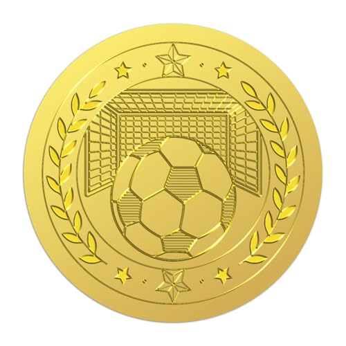 WADORN 100 Stück Geprägte Briefumschläge Mit Fußball Motiv In Gold. 5cm Fußball Zertifikat Siegelaufkleber Rund Geprägte Foliensiegel Für Geburtstags Diplom Und Preisumschläge Karten von WADORN