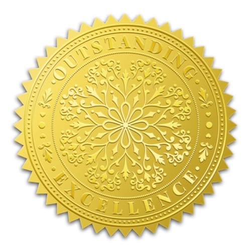 WADORN 100 Stück Geprägte Goldfolien Zertifikat Siegel, 5cm Selbstklebenden Zertifikatsetiketten Outstanding Exzellenz Medaille Dekoration Aufkleber Für Selbstgemachte Diplome Umschläge Zertifikate von WADORN