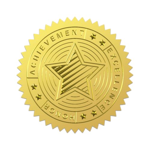 WADORN 100 Stück Goldfolie Aufkleber Achievement Star, 5cm Runder Selbstklebender Geprägter Siegelaufkleber Mit Zweizackigem Stern Excellence Honor Goldfolie Für Karten Diplome Auszeichnungen WADORN 100 Stück Goldfolie Aufkleber Achievement Star, 5cm Runder Selbstklebender Geprägter Siegelaufkleber Mit Zweizackigem Stern Excellence Honor Goldfolie Für Karten Diplome Auszeichnungen von WADORN