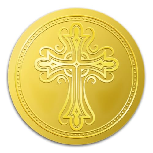 WADORN 100 Stück Kreuz Aufkleber Aus Goldfolie, 5cm Große Mit Kreuz Geprägte Umschläge Siegel Rund Selbstklebende Zertifikatssiegel Etiketten Für Selbstgemachte Geschenkverpackungen Einladungen Party von WADORN