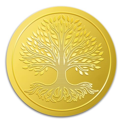 WADORN 100 Stück Lebensbaum Aufkleber In Goldfolie, 5cm Große Geprägte Umschläge Mit Baumpflanze Goldfarben Runde Selbstklebende Zertifikatssiegel Etiketten Für Selbstgemachte Geschenkverpackungen von WADORN